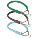 Ace Rolled super SOFT Half Check Leather Dog Collar:  (Green, Brown, Baby Blue) ::: Stainless Steel Chain:::